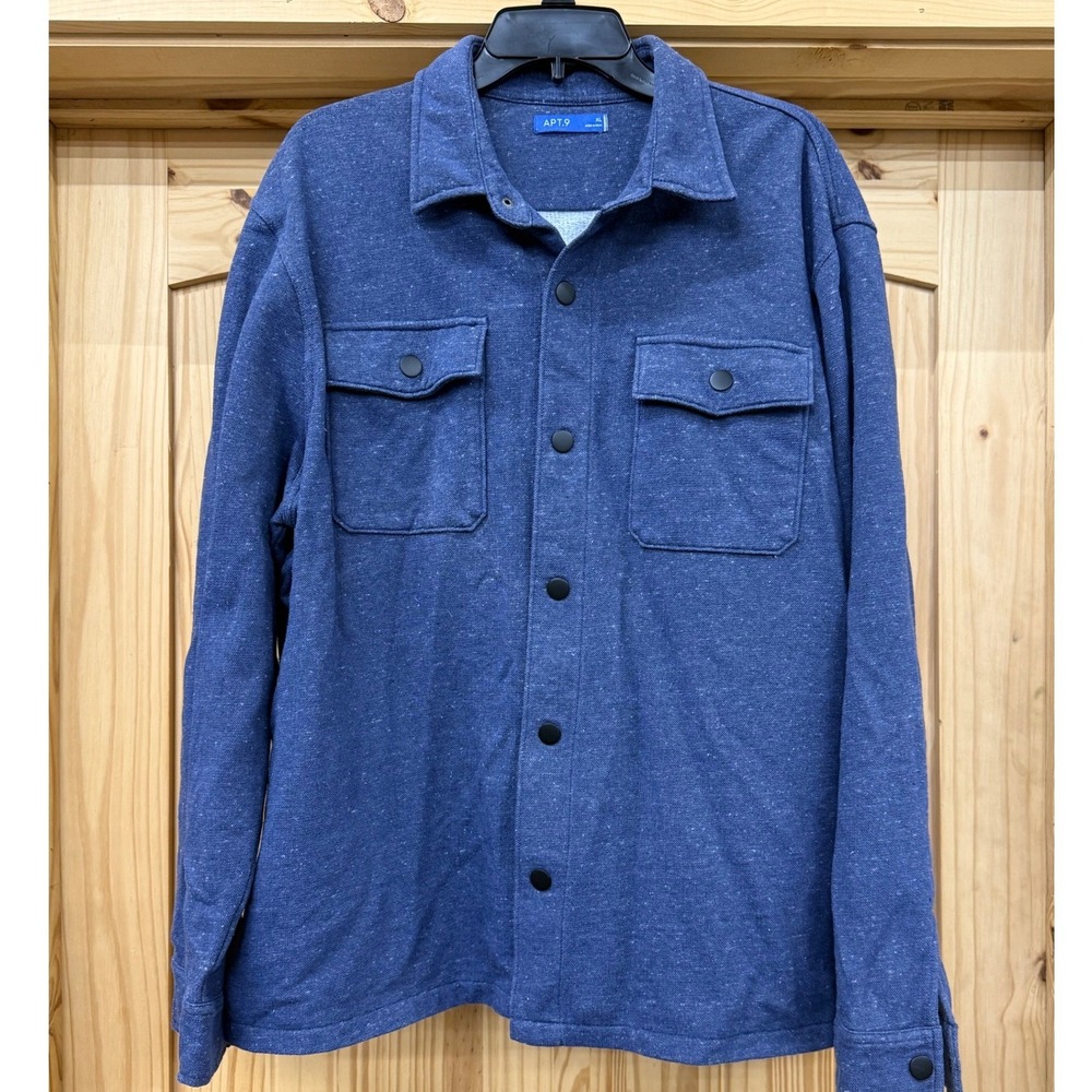 Apt 9 Mens Blue Heathered Snap Front Shirt Jacket XL Long Sleeve